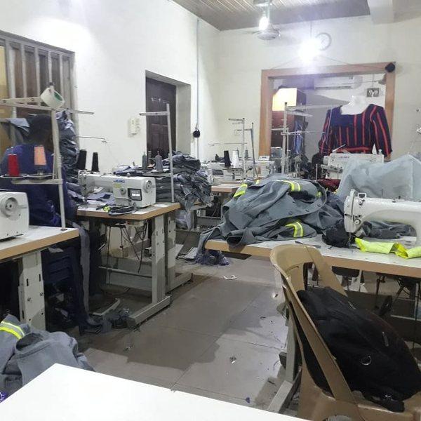 Coverall assembly in progress